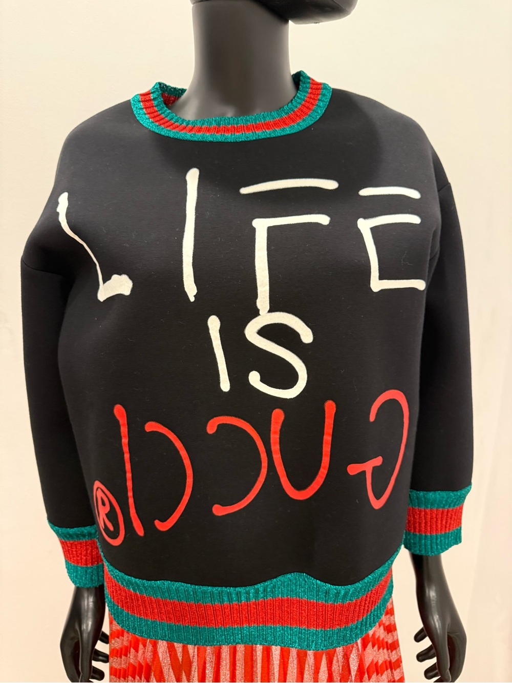 Gucci Iconic  “Life Is Gucci” Cotton Sweatshirt Black Size S Worn Once